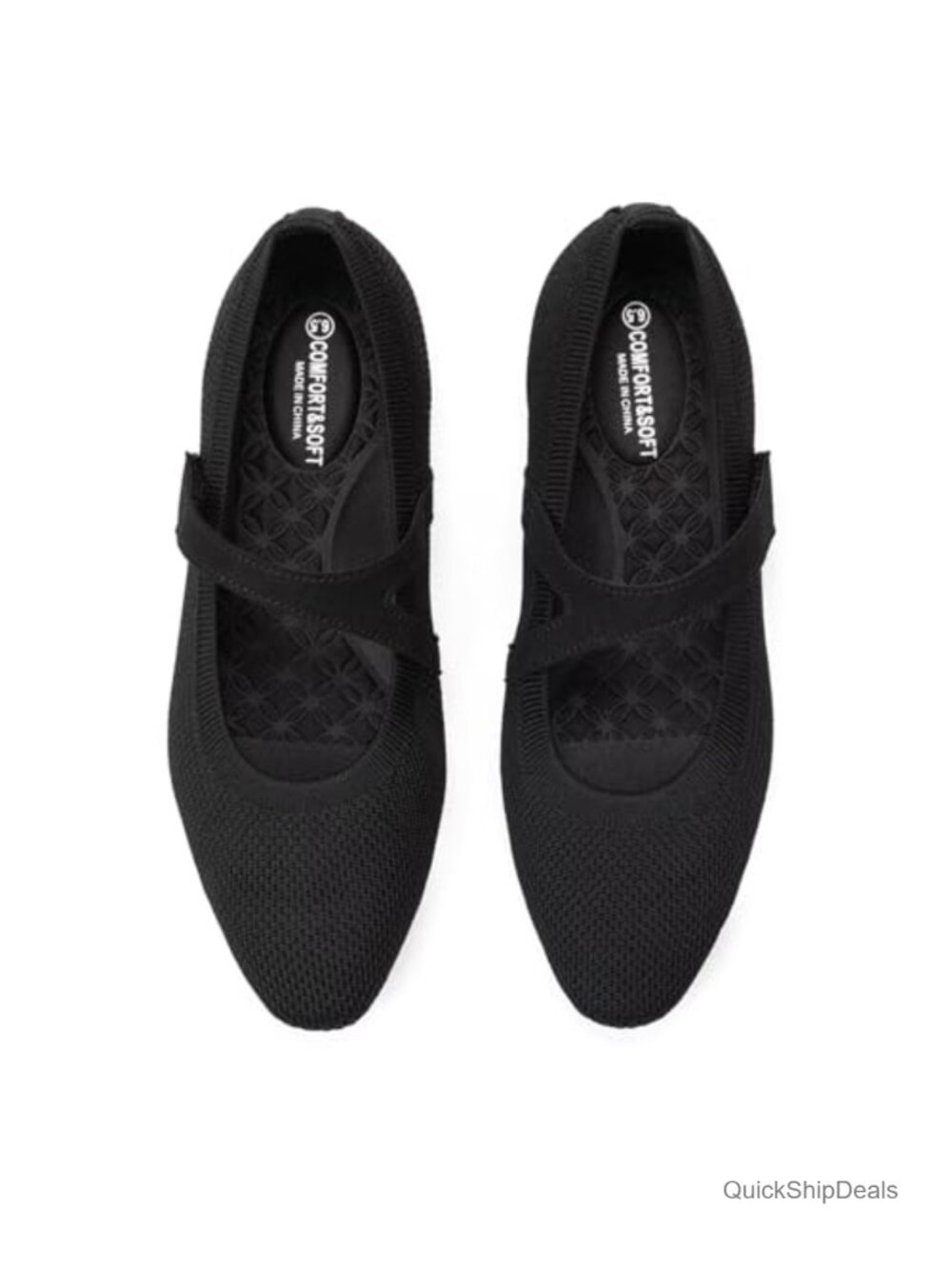 Knitted Mary Jane Flats Square Toe Comfortable Ballet Flat Shoes Suede Strap